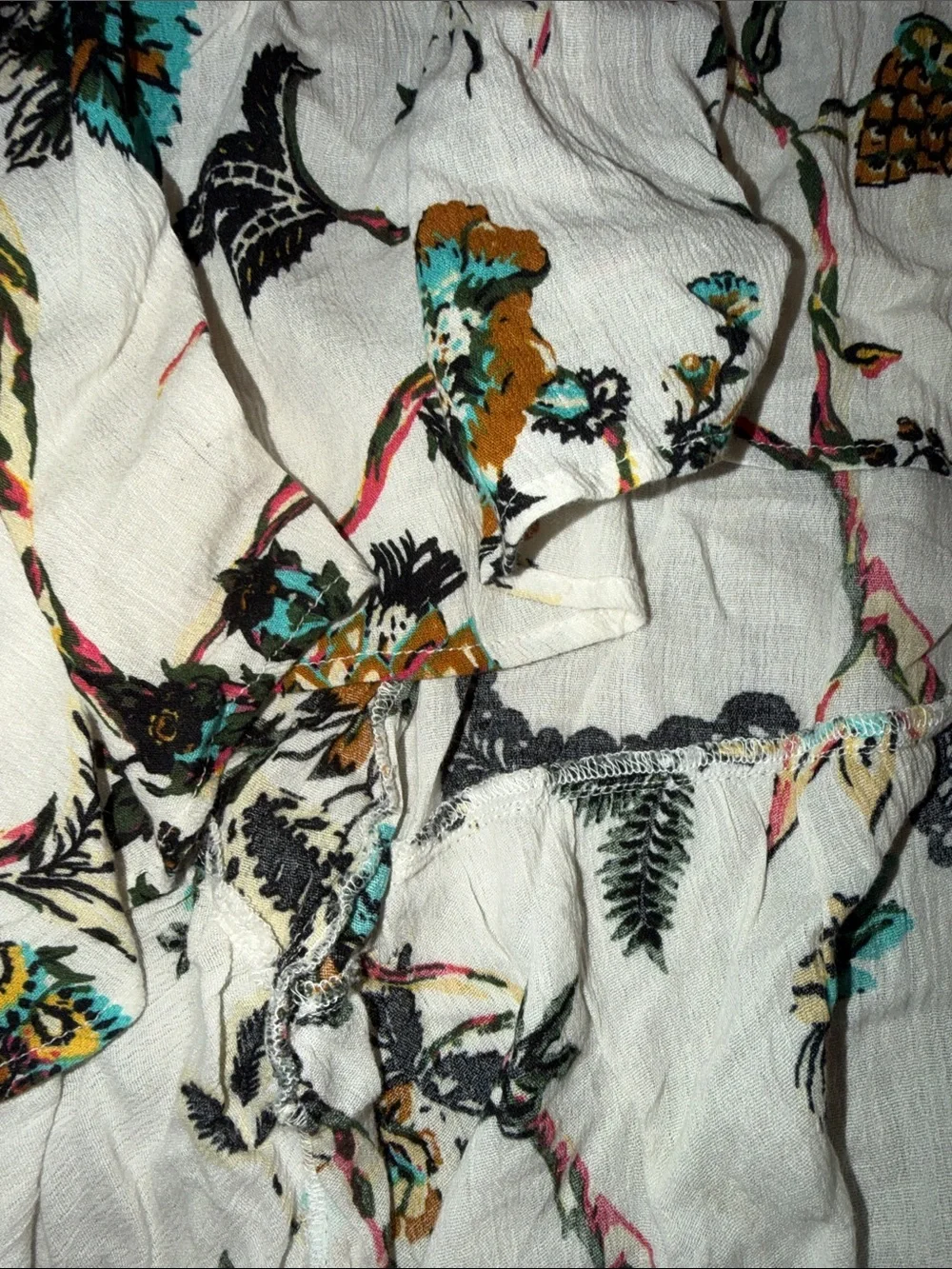 bp Cream Floral Off-Shoulder Smocked Top with Teal & Mustard Accents